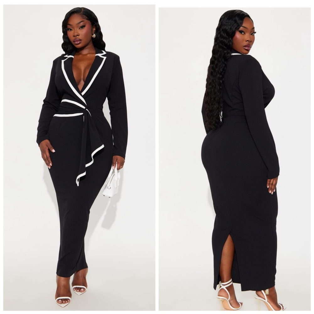 Fashion Nova Black Long Sleeve Dress with White Trim